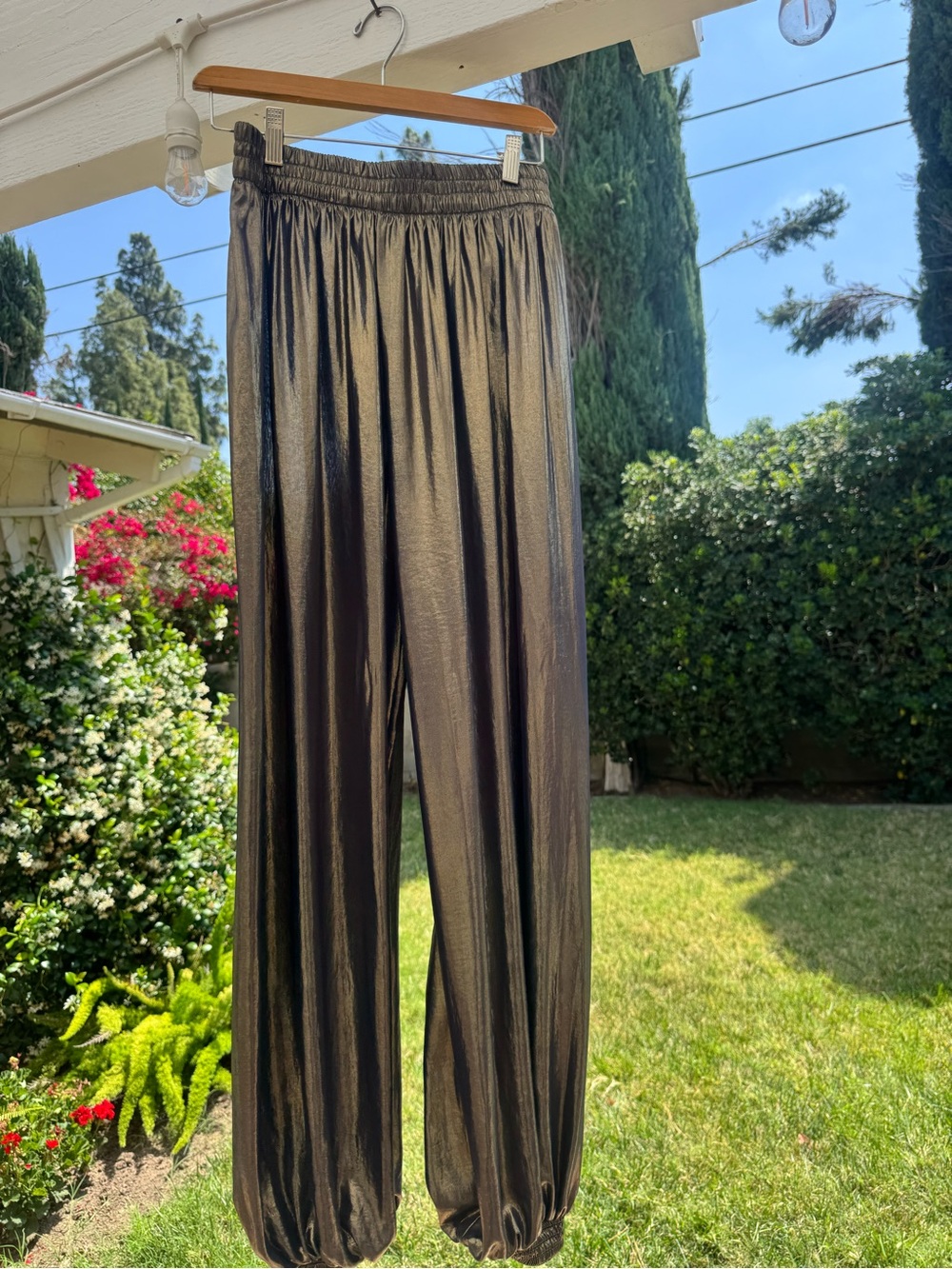Zara Metallic Bronze Elastic Waist Wide Leg Pants